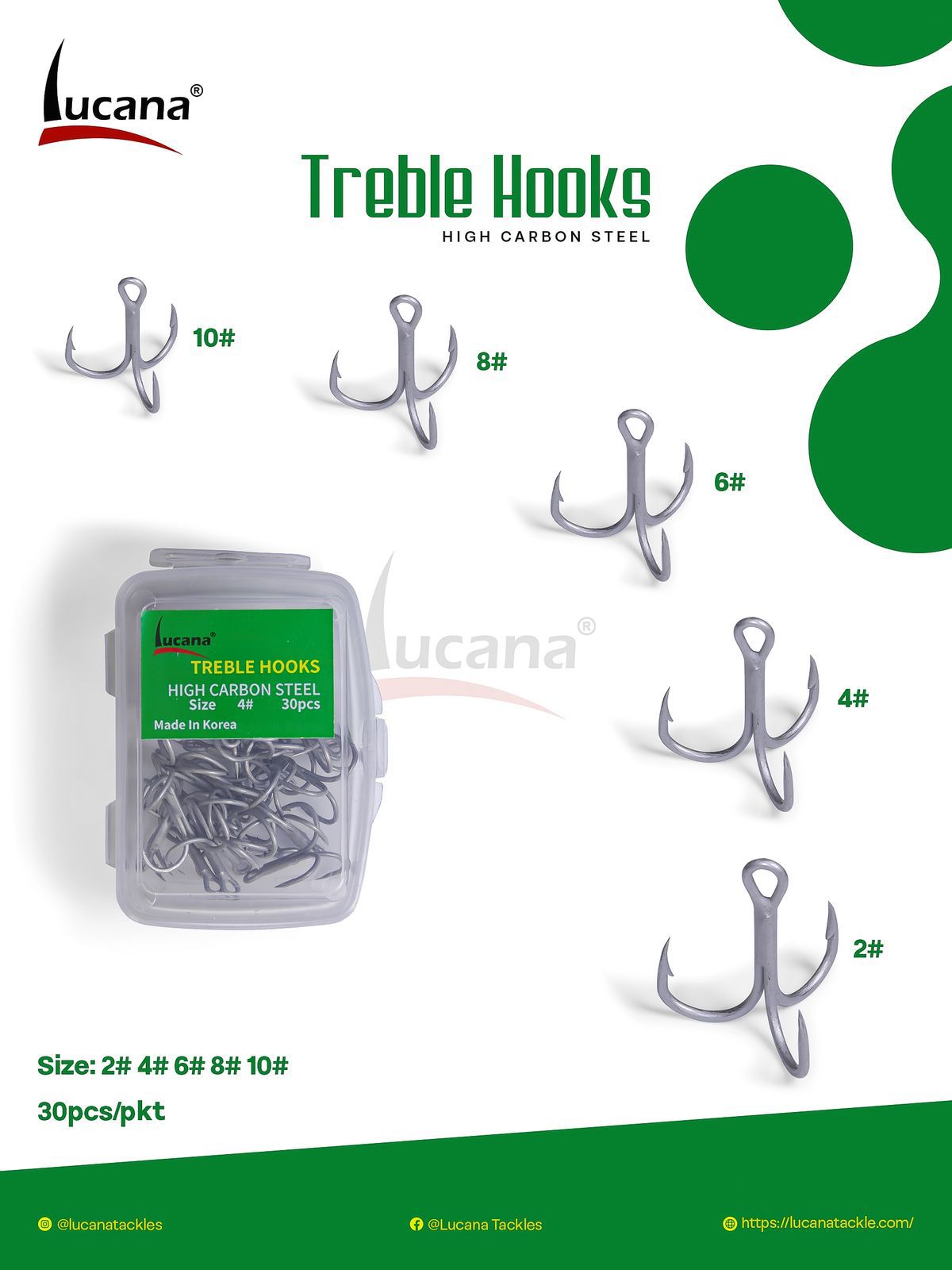 Lucana 4X High Carbon Steel Treble Hooks
